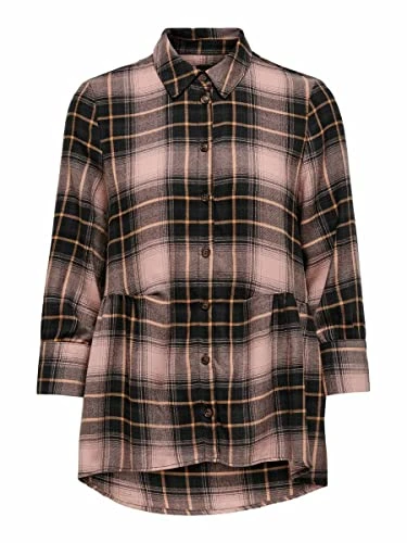 Women's Onlnew Canberra Nooswvn 3/4 Shirt, Black/AOP: Dusty Rose Check, M