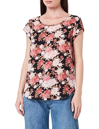 Women's Onlnova Lux S/S Top AOP Ptm Blouse, Black/AOP:ay Peony Blossom, 8