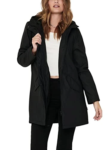 Women's Onlsally OTW Noos Raincoat Rain Jacket, Black/Black Teddy, XL