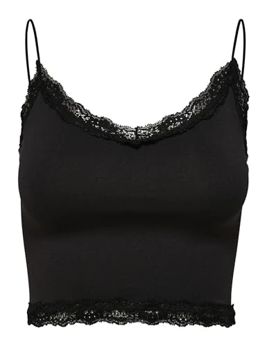 Women's Onlvicky Lace Seamless Cropped Top Noos Vest , Black,S-M