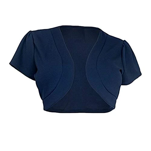Women's Open Cardigan Shrug Cropped Bolero Short Jacket Dark Blue 2XL