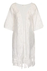Womens Open Kaftan Crochet Cardigan Cover Up White