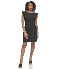 Women's Open Sleeve Ruched Sheath Dress, Black, 10 Women's Open Sleeve Ruched Sheath Dress, Black, 10