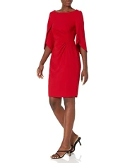 Women's Open Sleeve Ruched Sheath Dress, Scarlet, 16 Women's Open Sleeve Ruched Sheath Dress, Scarlet, 16