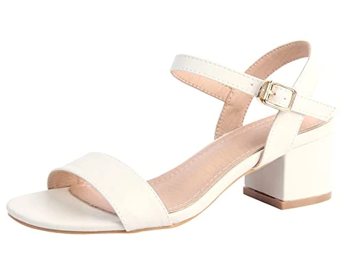 Women's Open Toe Ankle Strap Chunky Heeled Sandals Pump Sandals, White, 6.5 UK