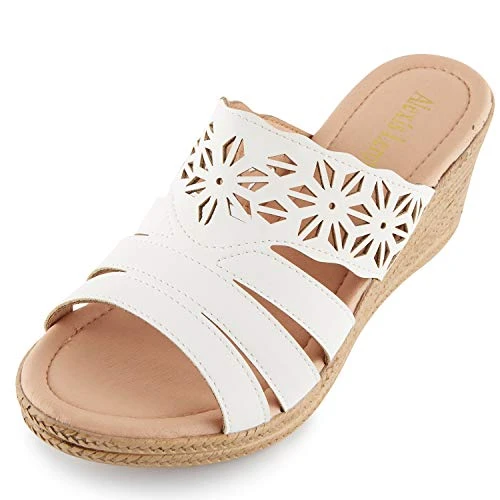 Women's Open Toe Comfort Strappy Wedge Slide Sandals White Size: 7 UK