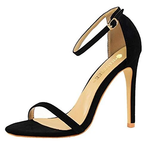 Women's Open Toe Stiletto Party Prom Shoes Ankle Strap Dress High Heel Sandals Black Size 6