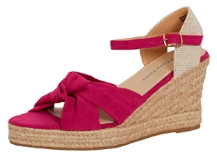 Womens Open Toe Wedge Sandals Espadrille Wedges Strappy Hessian Ankle Wrap Shoes Pink UK 7