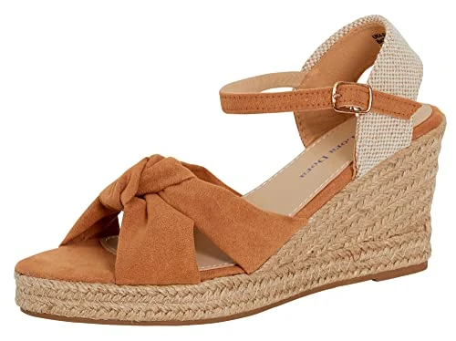 Womens Open Toe Wedge Sandals Espadrille Wedges Strappy Hessian Ankle Wrap Shoes Tan UK 7