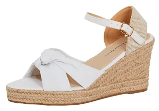 Womens Open Toe Wedge Sandals Espadrille Wedges Strappy Hessian Ankle Wrap Shoes White UK 5