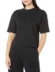 Women's Organic Cotton Drop-Shoulder Relaxed Boxy Short-Sleeved T-Shirt (Available in Plus Size), Black, XS