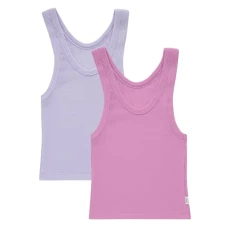 Women's Originals Rib Tank 2-Pack, Comfywear Stretch Cotton Cropped Top Pajama, Vega Violet/Strawberry, XS (Pack of 2)