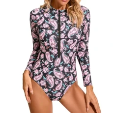 Women's Outdoor Beach Casual Bikini Set Sporty Swimming 1 Piece Women's Swimsuit with Long Sleeve Patchwork Printed Zip Surf Swimsuits Stretch Skinny Bikini, black, S Women's Outdoor Beach Casual Bikini Set Sporty Swimming 1 Piece Women's Swimsuit with Long Sleeve Patchwork Printed Zip Surf Swimsuits Stretch Skinny Bikini, black, S