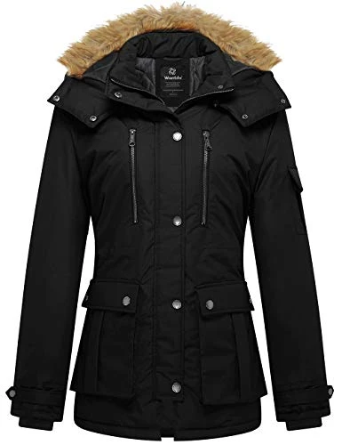 Women's Outdoor Windproof Coat Classic Winter Parka Jacket Warm Cotton Padded Coat Faux Fur Hood Coa