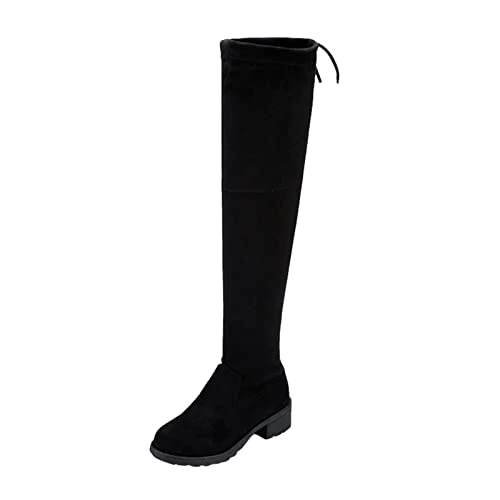 Womens over The Knee Boots No Heel Boots Long Over Women Comfort Winter Chunky Shoes Knee Boots Boot