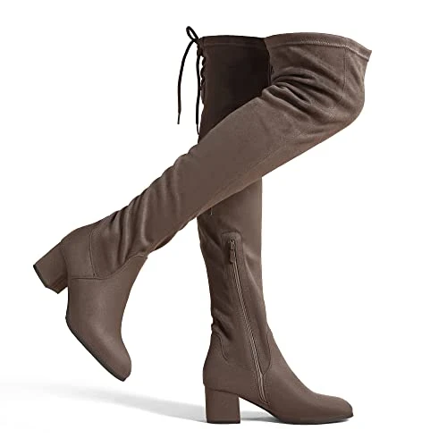 Women's Over The Knee Thigh High Low Block Heel Boots,Size 7.5,KHAKI,LAURENCE