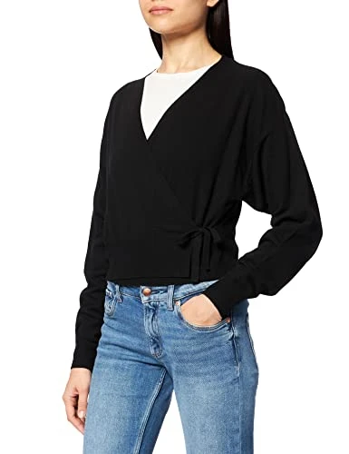 Women's Overlap Knitted Cardigan Sweater, Black, 2X-Large