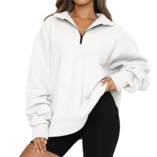 Women's Oversize Sweatshirt Half Zip Pullover Long Sleeve Casual Workout Top Y2K Clothes for 2024 - White