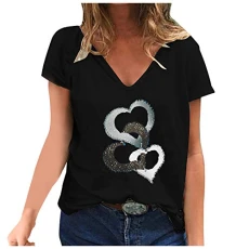 Women's Oversize T-Shirt Set V-Neck Fashion Short Sleeve Summer T-Shirt for Women Printed Casual Tops for Women Comfort Leisure Short Sleeve Tops with Print T-Shirt Short Sleeve Women's Short Sleeve,