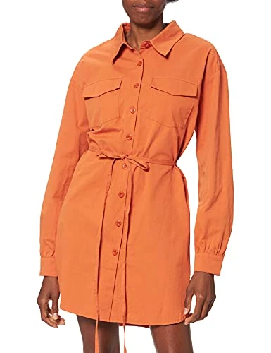 Women's Oversized Belted Shirt, Orange, 14 UK