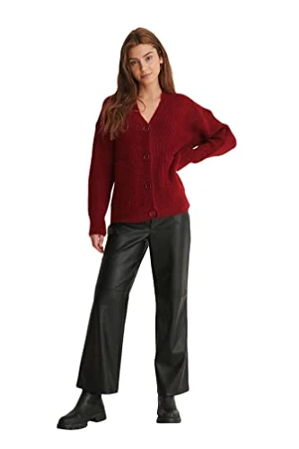 Women's Oversized Cardigan Sweater, Dusty Red, 18 UK