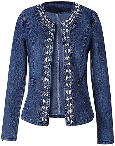 Women's Oversized Denim Jacket Long Sleeve Washed Denim Jean Jacket (18, Blue)