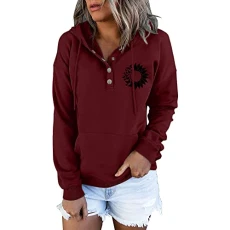 Women's oversized hoodie with hood women's fashion sweatshirt print long sleeve hoodie pullover button hoodie women's winter pullover sweat jacket hooded jumper, Z2 wine, S