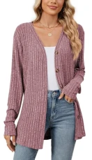 Womens Oversized Knitted Cardigan Long Sleeve Cardigan Sweaters with Buttons Casual Cardigan Open Front Cardigans Purple L