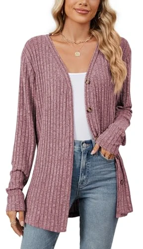 Womens Oversized Knitted Cardigan Long Sleeve Cardigan Sweaters with Buttons Casual Cardigan Open Front Cardigans Purple L