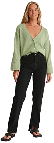 Women's Oversized Knitted Cardigan Sweater, Chinois Green, L UK