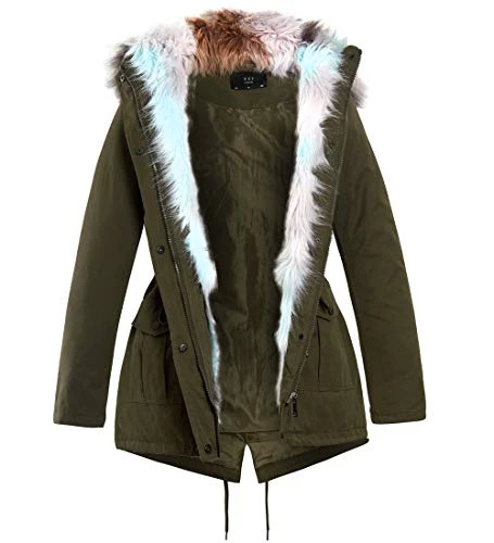 Womens Padded Coat Khaki Hooded Faux Fur Parka Size 8 10 12 14 16 Fishtail