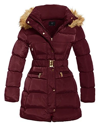 Women's Padded Faux Fur Hood Winter Parka Coat, Sizes 8 to 16 (UK - 16, Berry)