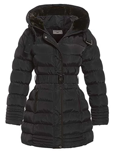 Women's Padded Fur Hood Winter Parka Coat, Sizes 8 to 16 (UK - 12, Black)