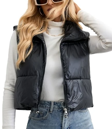 Women's Padded Gilet Cropped Puffer Gilet for Women UK Cotton Quilted Vest Winter Sleeveless Down Ja