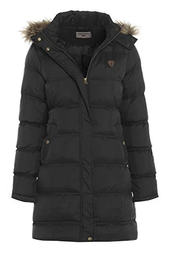 Women's Padded Hooded Coat, Black, Navy (12, Black)