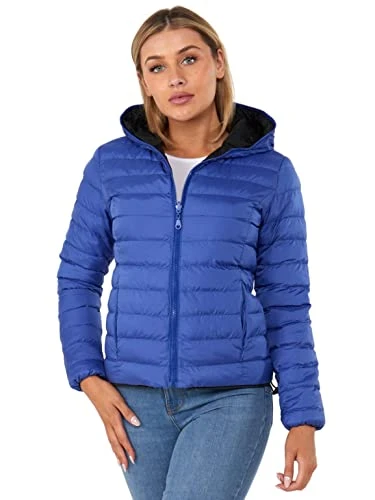 Womens Padded Puffer Jacket Reversible Coat Black - Blue