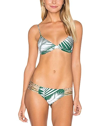 Women's Padded Push Up Green Leaf Print Bikini Swimsuits 1 Pieces/2 Piece Swimsuit Bathing Suit Green 1 XL