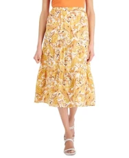 Womens Paisley Tiered Midi Skirt, Butterscotch Combo, XL