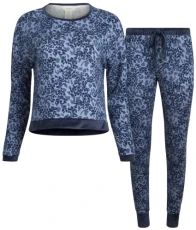 Women's Pajama Set - 2 Piece Long Sleeve Sleep Shirt and Jogger Pants with Velour Trim (S-XL), Spots in Motion, L
