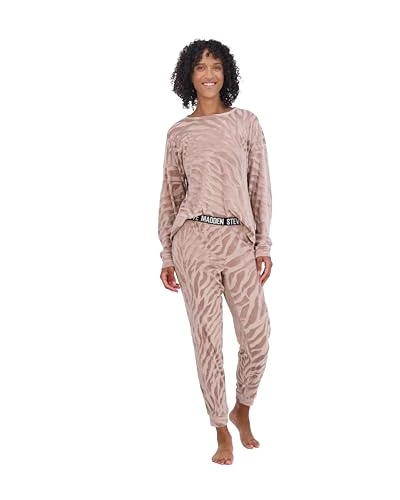 Women's Pajama Set - 2 Piece Peach Fuzz Velour Drop Shoulder Shirt and Jogger Pants - Sleepwear for Women (S-XL), Pink, L