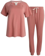 Women's Pajama Set - 2 Piece Sleep Shirt and Lounge Jogger Pants with Pockets - Sleepwear Set for Women (S-XL), Rosette, M