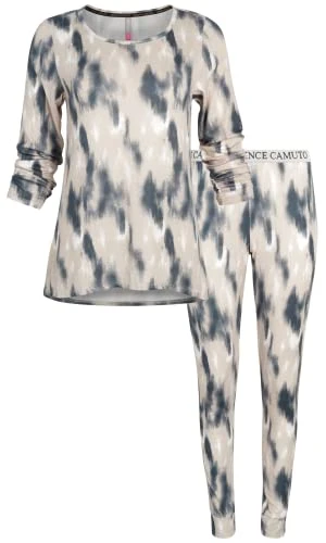 Women’s Pajama Set – Hacci Knit Long Sleeve Top and Sleepwear Joggers (S-XL), Acrylic Streaks, Large