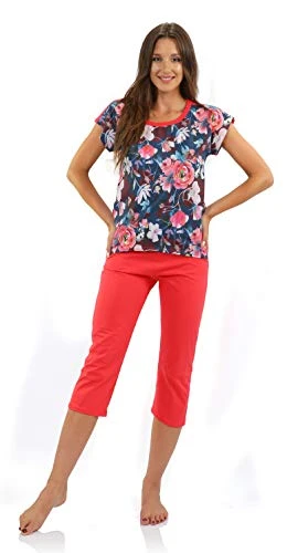 Womens Pajama Set Short Sleeve 3/4 Pants Cotton Two-part Pyjama XL Lena 2 Kwiaty