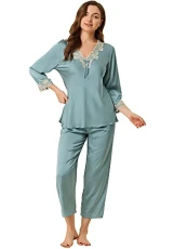 Women's Pajama Sets Sleepwear Soft Female Night Suit Lounge Sets Light Blue 12