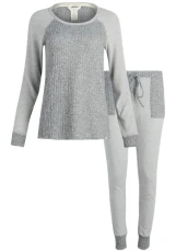 Women's Pajamas - 2 Piece Ribbed Hacci Sleepwear Set (Size: S-XL), Heather Grey, S