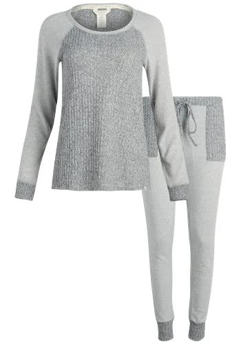 Women's Pajamas - 2 Piece Ribbed Hacci Sleepwear Set (Size: S-XL), Heather Grey, S