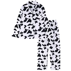 Womens Pajamas Set Button Down Cow Print PJs Sleepwear Long Sleeve and Pants White Womens Pajamas Set Button Down Cow Print PJs Sleepwear Long Sleeve and Pants White