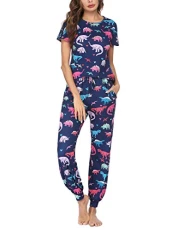 Womens Pajamas Set Short Sleeve Cute Printed Tops and Pants 2 Piece PJ Sets Joggers Loungewear Sleepwear with Pockets dinosaur M Womens Pajamas Set Short Sleeve Cute Printed Tops and Pants 2 Piece PJ Sets Joggers Loungewear Sleepwear with Pockets dinosaur M