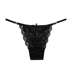 Womens Panties Sexy Lace Low Waist Briefs Thin Strap Plus Size Thong No Show Panties for Women Seamless Black