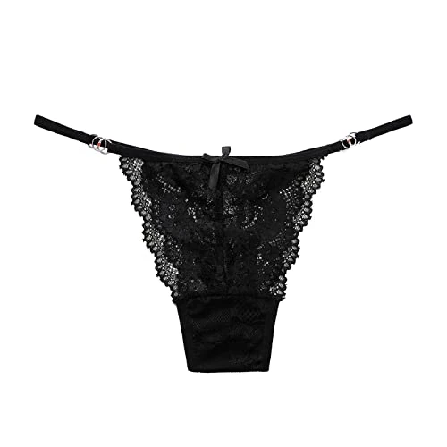 Womens Panties Sexy Lace Low Waist Briefs Thin Strap Plus Size Thong No Show Panties for Women Seamless Black
